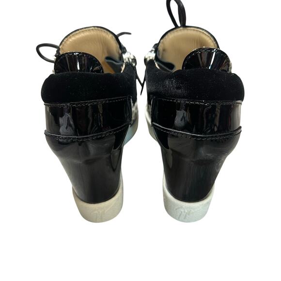 Giuseppe Zanotti Addy Wedge Sneaker Black Patent Leather / Velvet - Picture 7 of 11